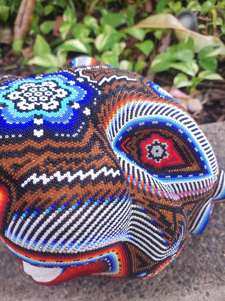 Mexican Huichol Hand Beaded Jaguar Head By Santos Bautista PP8634 Oaxaca