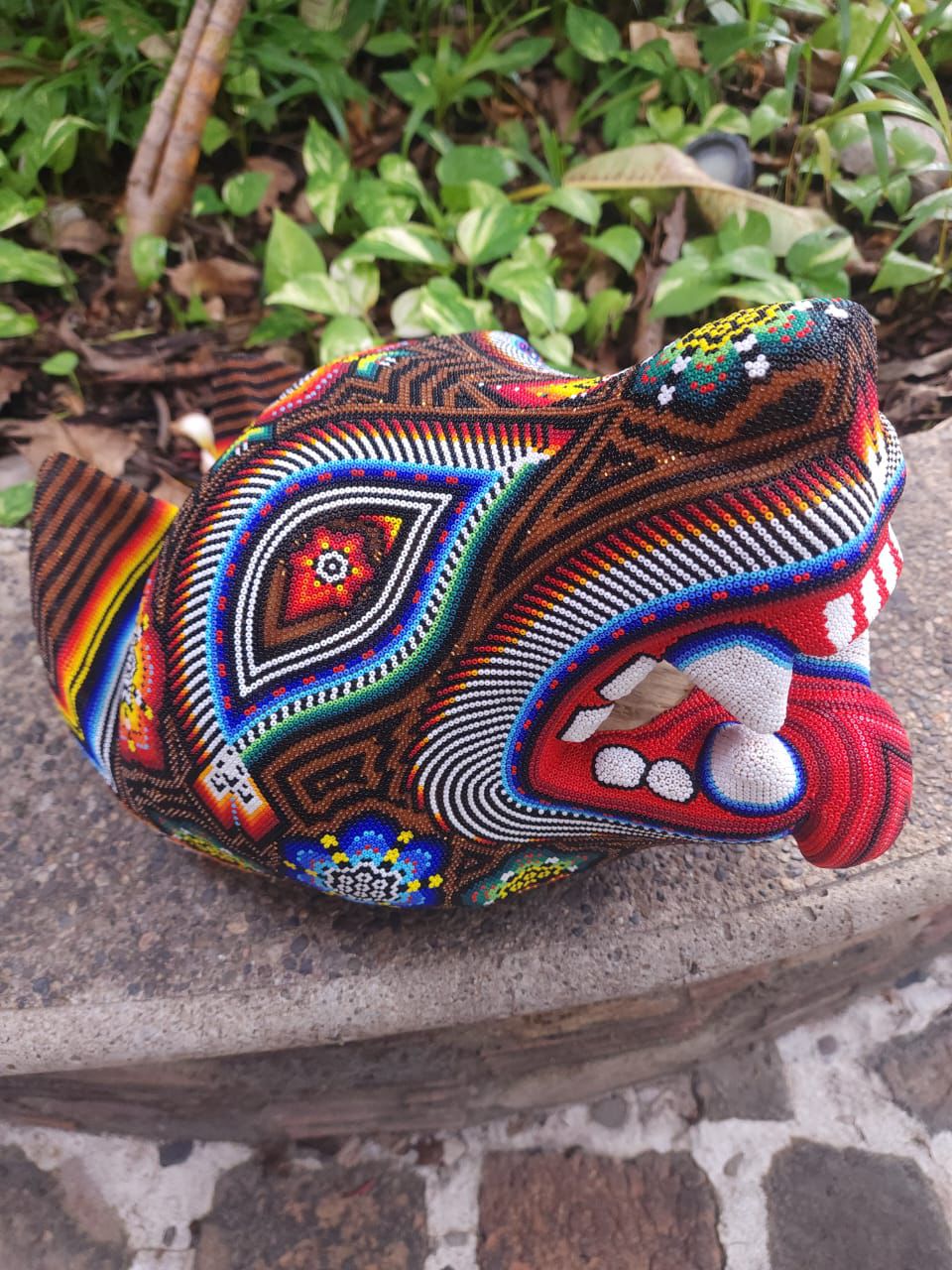 Mexican Huichol Hand Beaded Wolf Head By Santos Bautista PP8635 Oaxaca