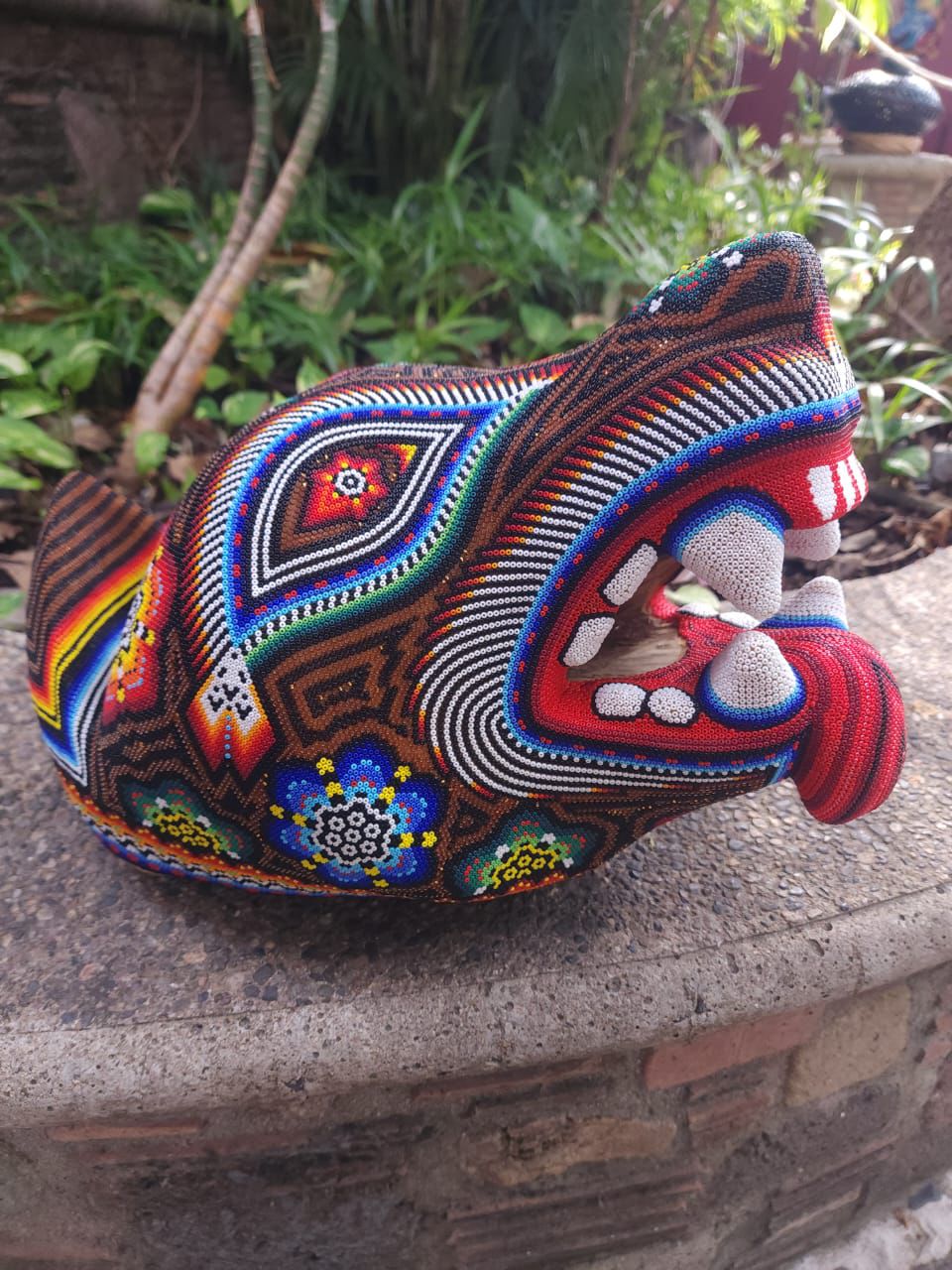 Mexican Huichol Hand Beaded Wolf Head By Santos Bautista PP8635 Oaxaca