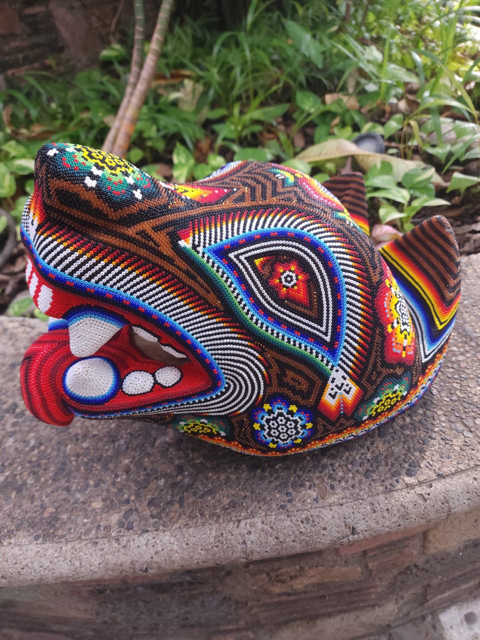 Mexican Huichol Hand Beaded Wolf Head By Santos Bautista PP8635 Oaxaca