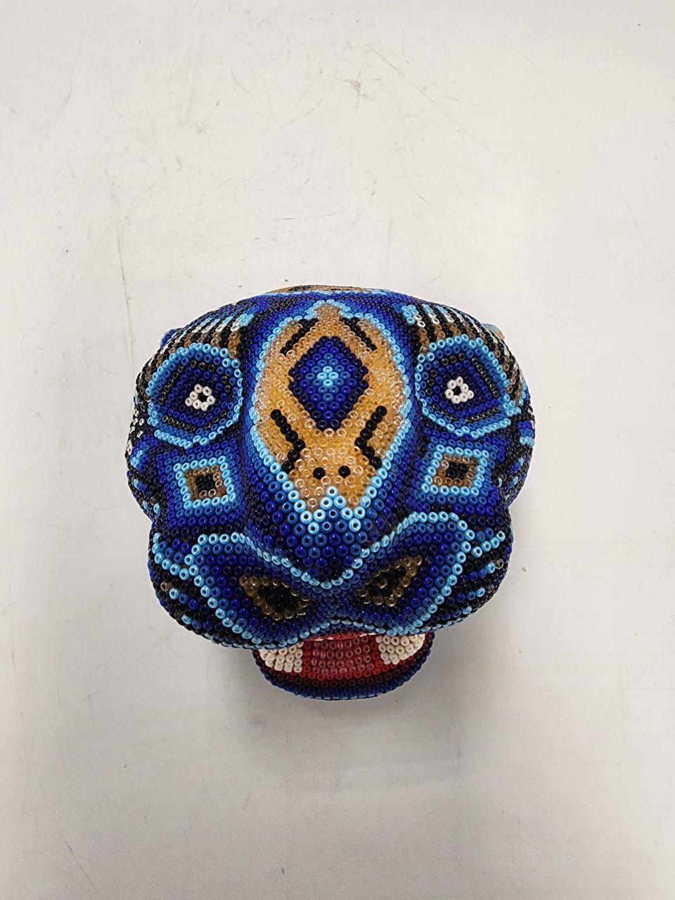 Mexican Folk Art Huichol Beaded Jaguar Head By Mayola Villa Lopez PP8637