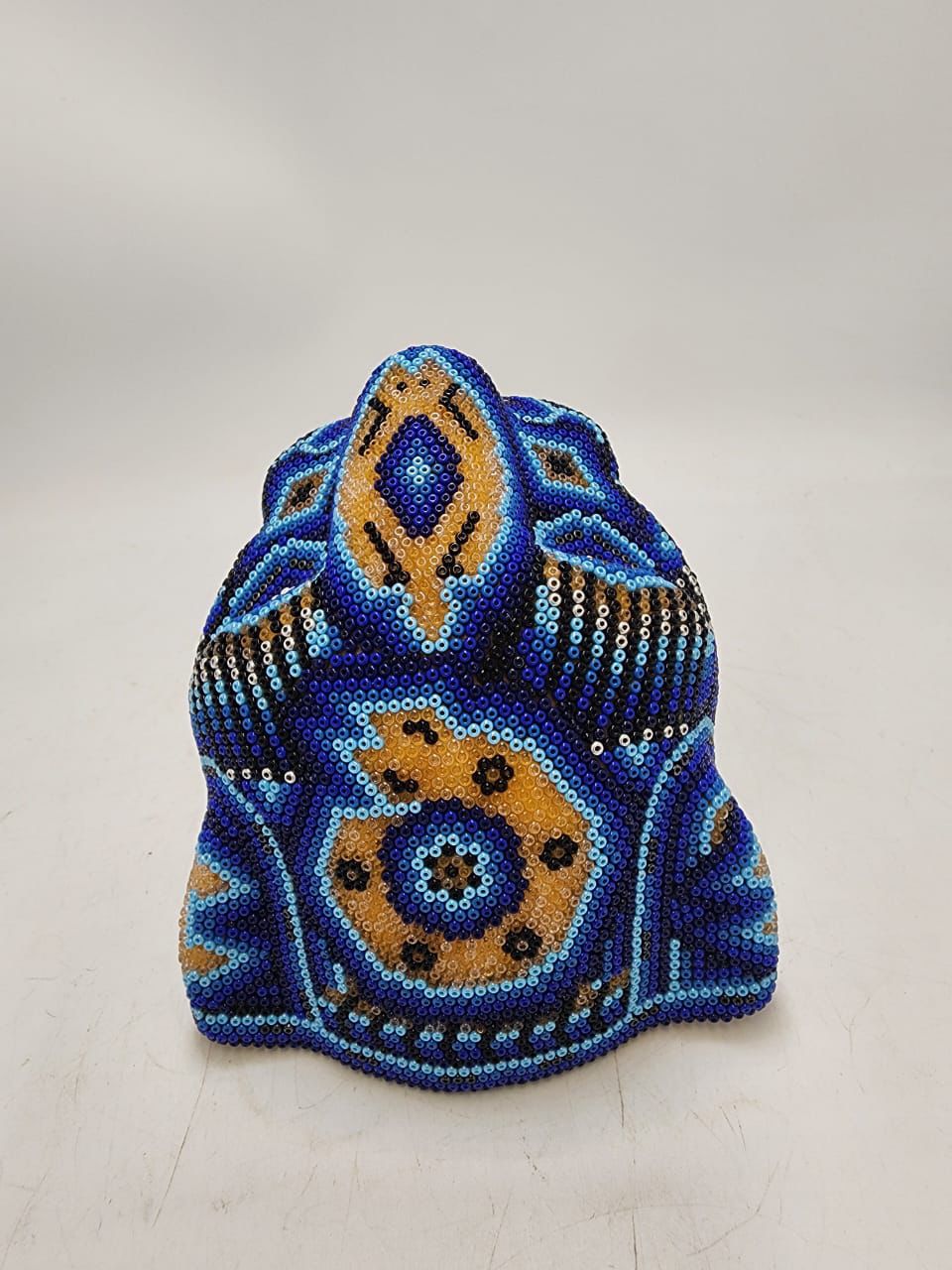 Mexican Folk Art Huichol Beaded Jaguar Head By Mayola Villa Lopez PP8637