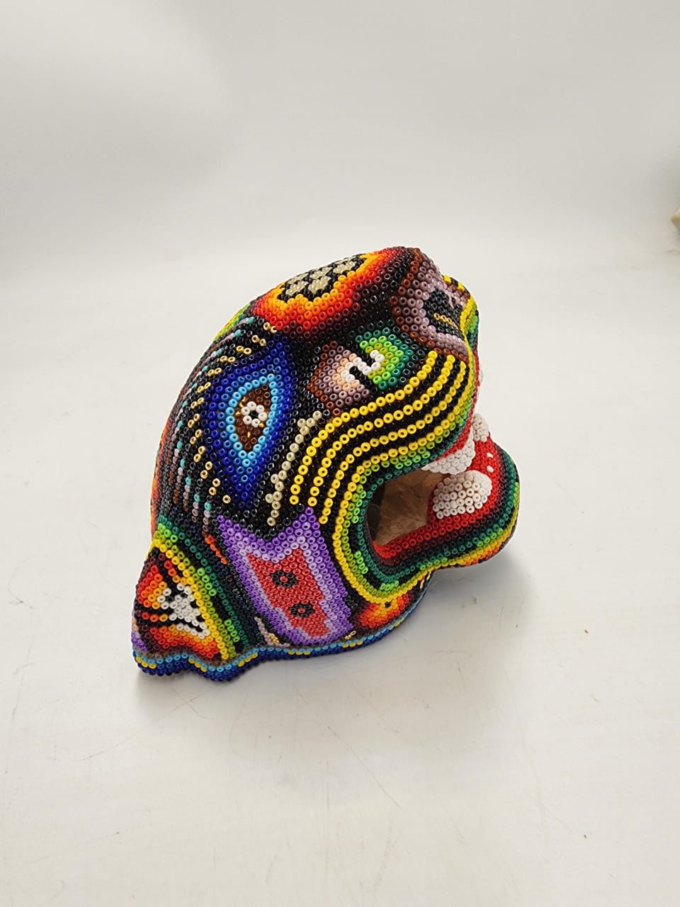 Mexican Folk Art Huichol Beaded Jaguar Head By Mayola Villa Lopez PP8638