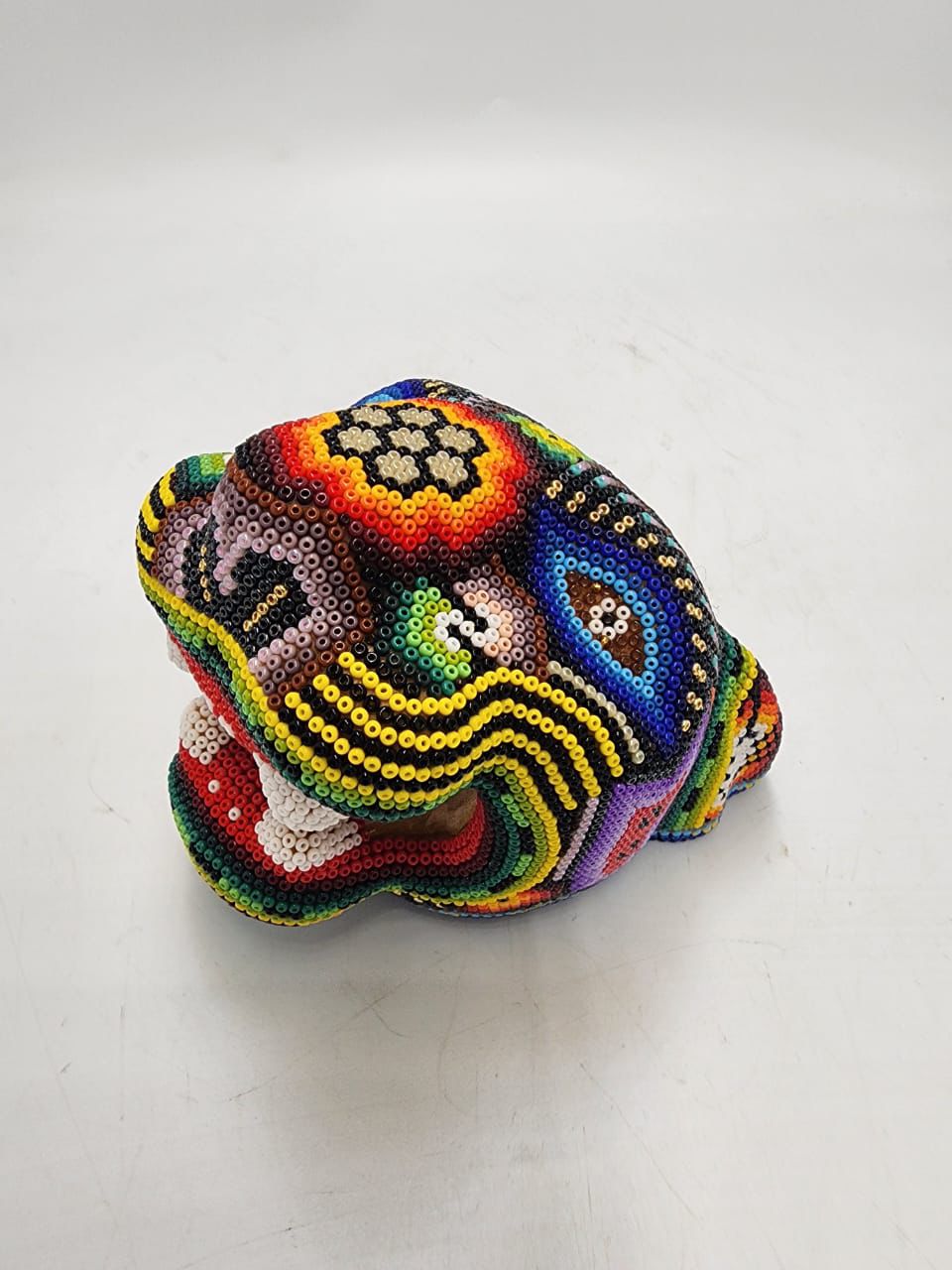 Mexican Folk Art Huichol Beaded Jaguar Head By Mayola Villa Lopez PP8638