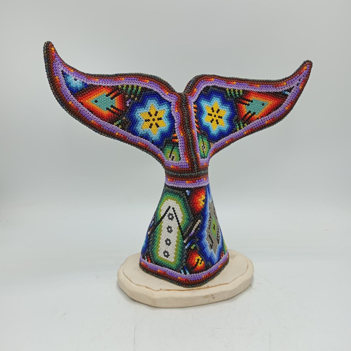 Mexican Folk Art Huichol Beaded Whale Tail By Mayola Villa Lopez PP8640