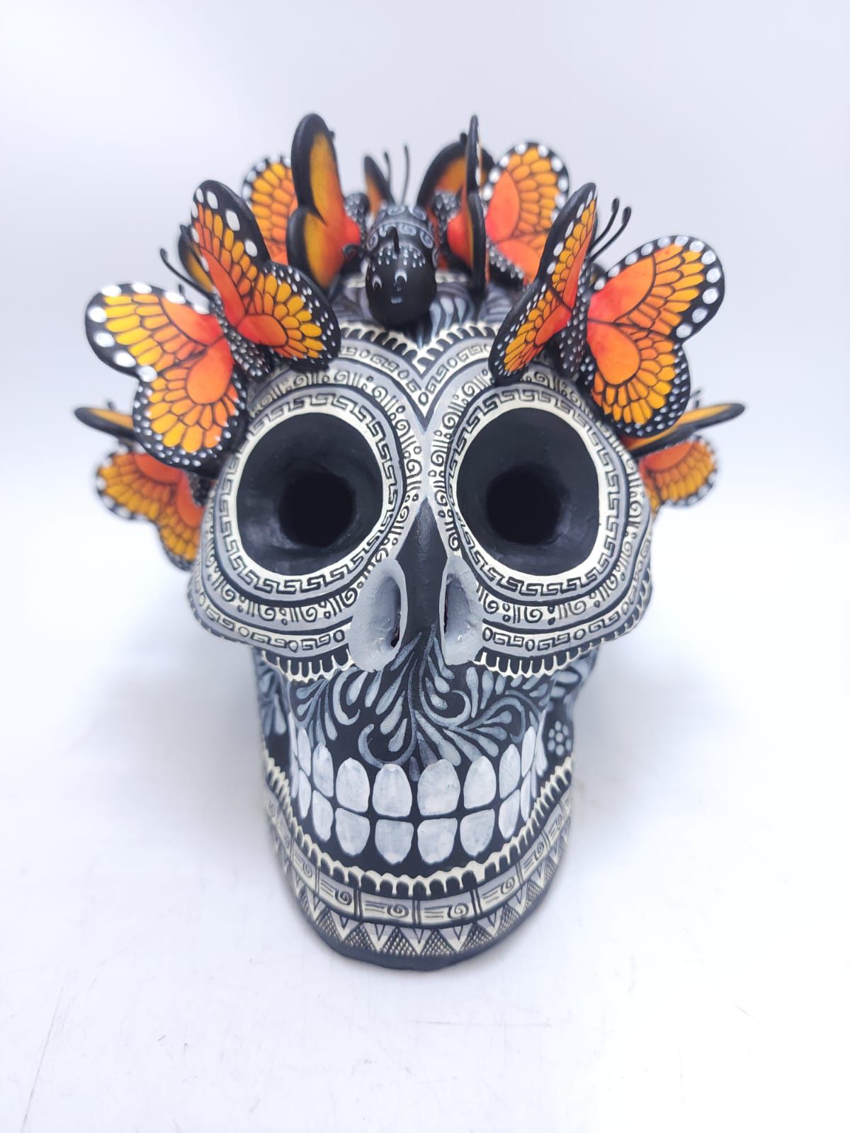 Day Of The Dead Ceramics Butterflys Human Skull By Alfonso Castillo PP8650