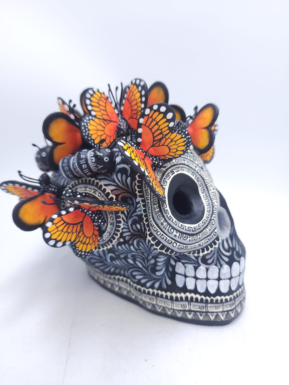 Day Of The Dead Ceramics Butterflys Human Skull By Alfonso Castillo PP8650