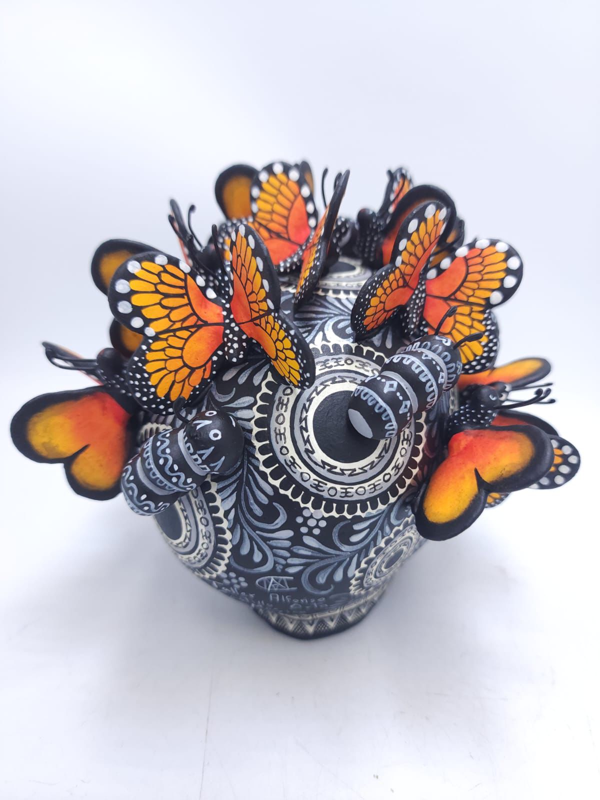 Day Of The Dead Ceramics Butterflys Human Skull By Alfonso Castillo PP8650