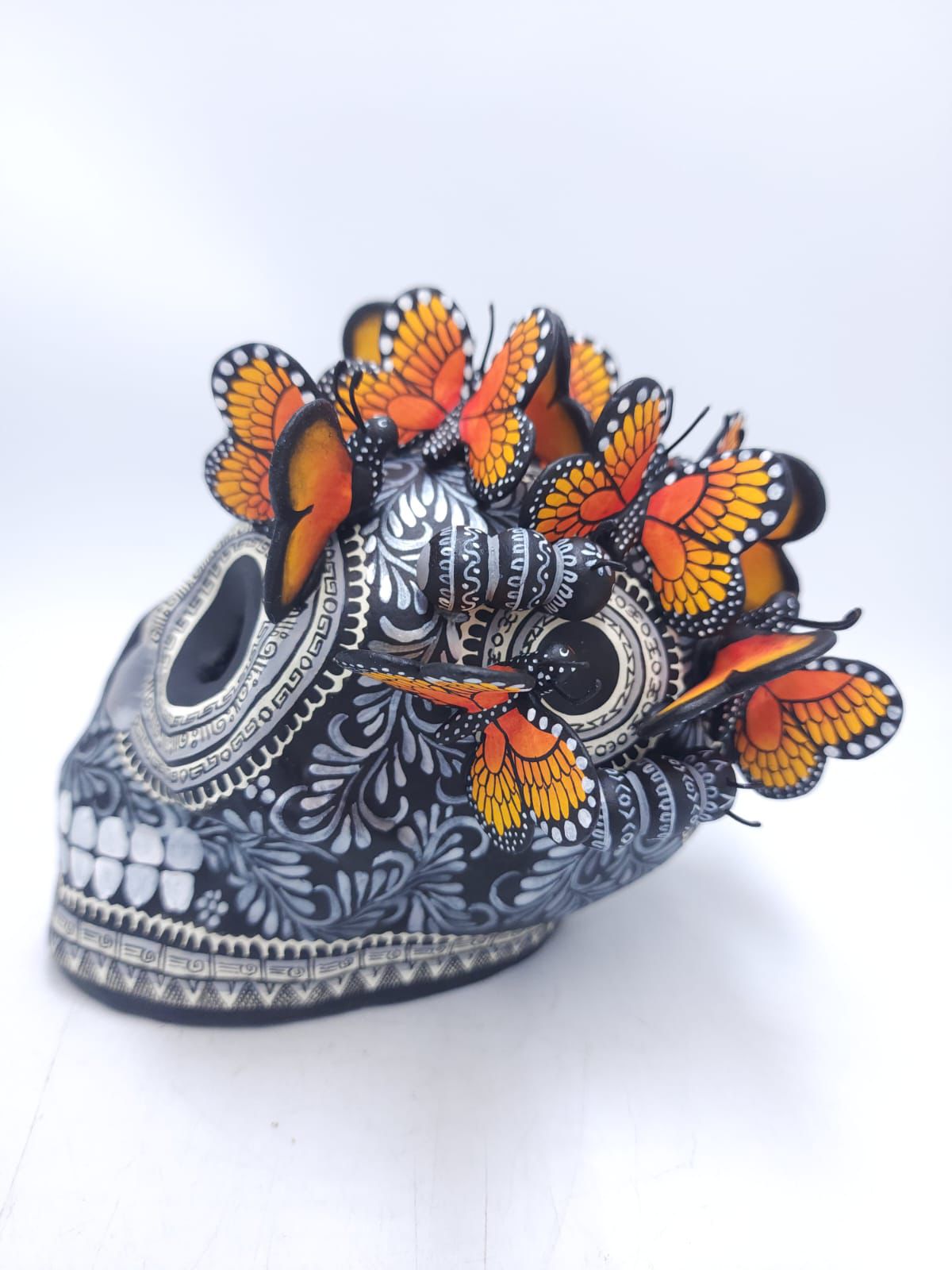 Day Of The Dead Ceramics Butterflys Human Skull By Alfonso Castillo PP8650