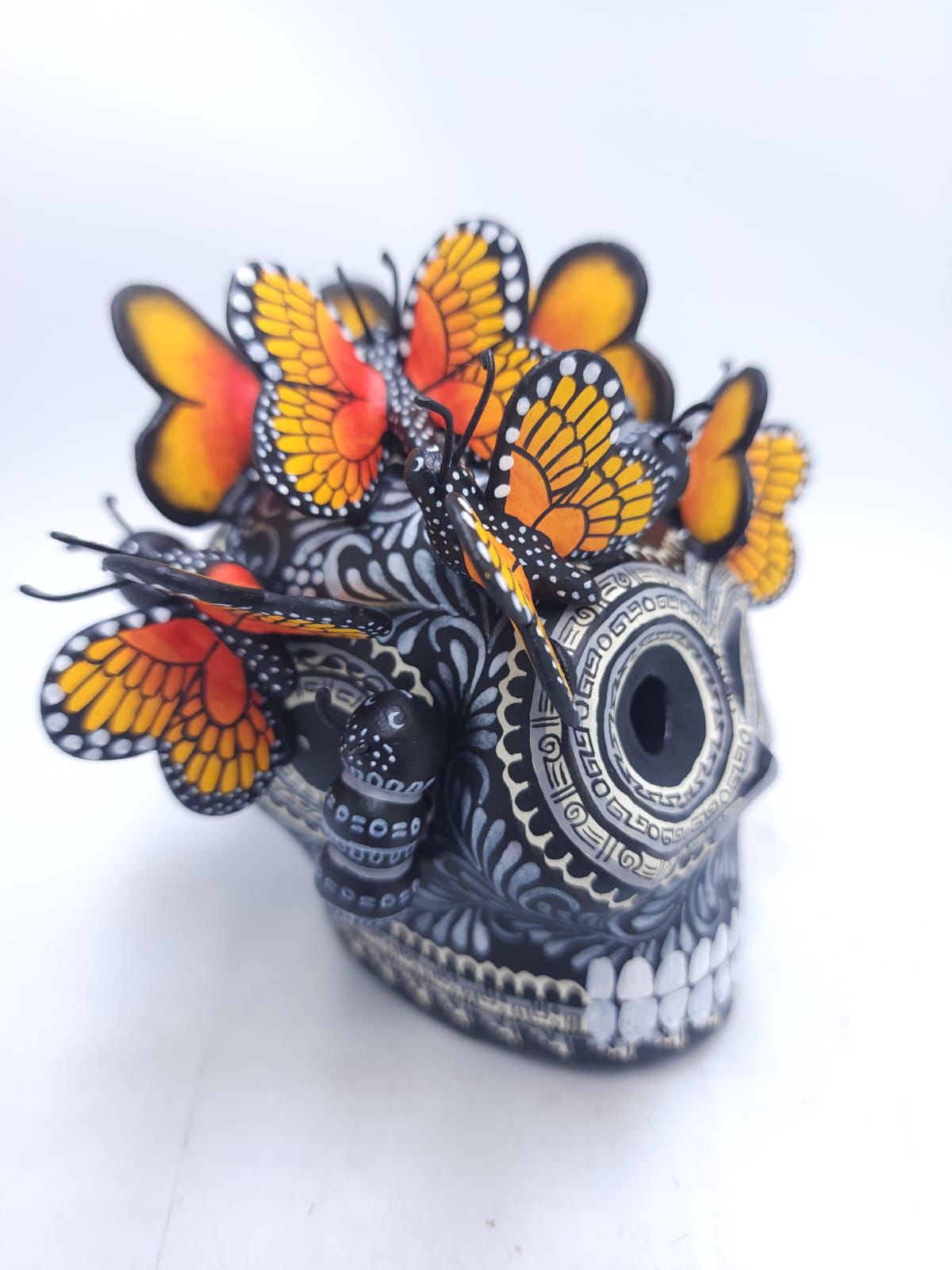Day Of The Dead Ceramics Butterflys Human Skull By Alfonso Castillo PP8652