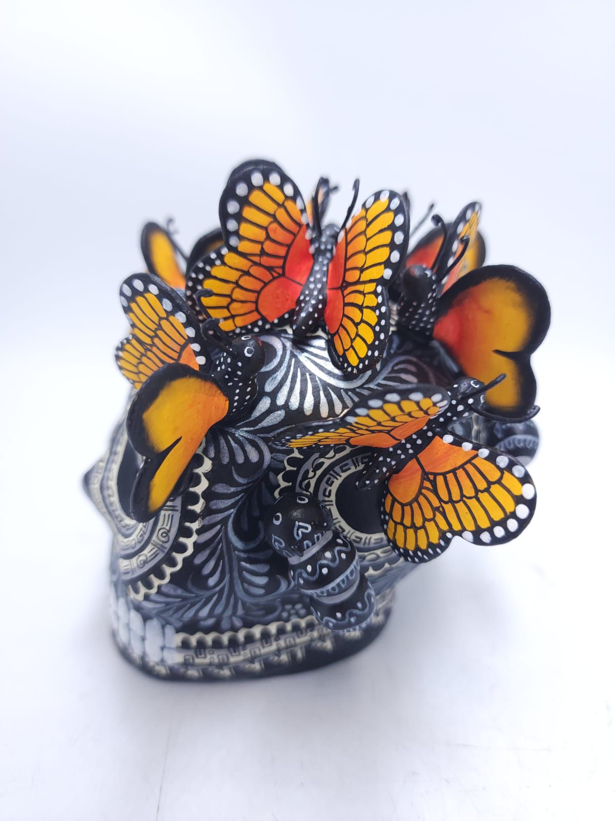 Day Of The Dead Ceramics Butterflys Human Skull By Alfonso Castillo PP8652
