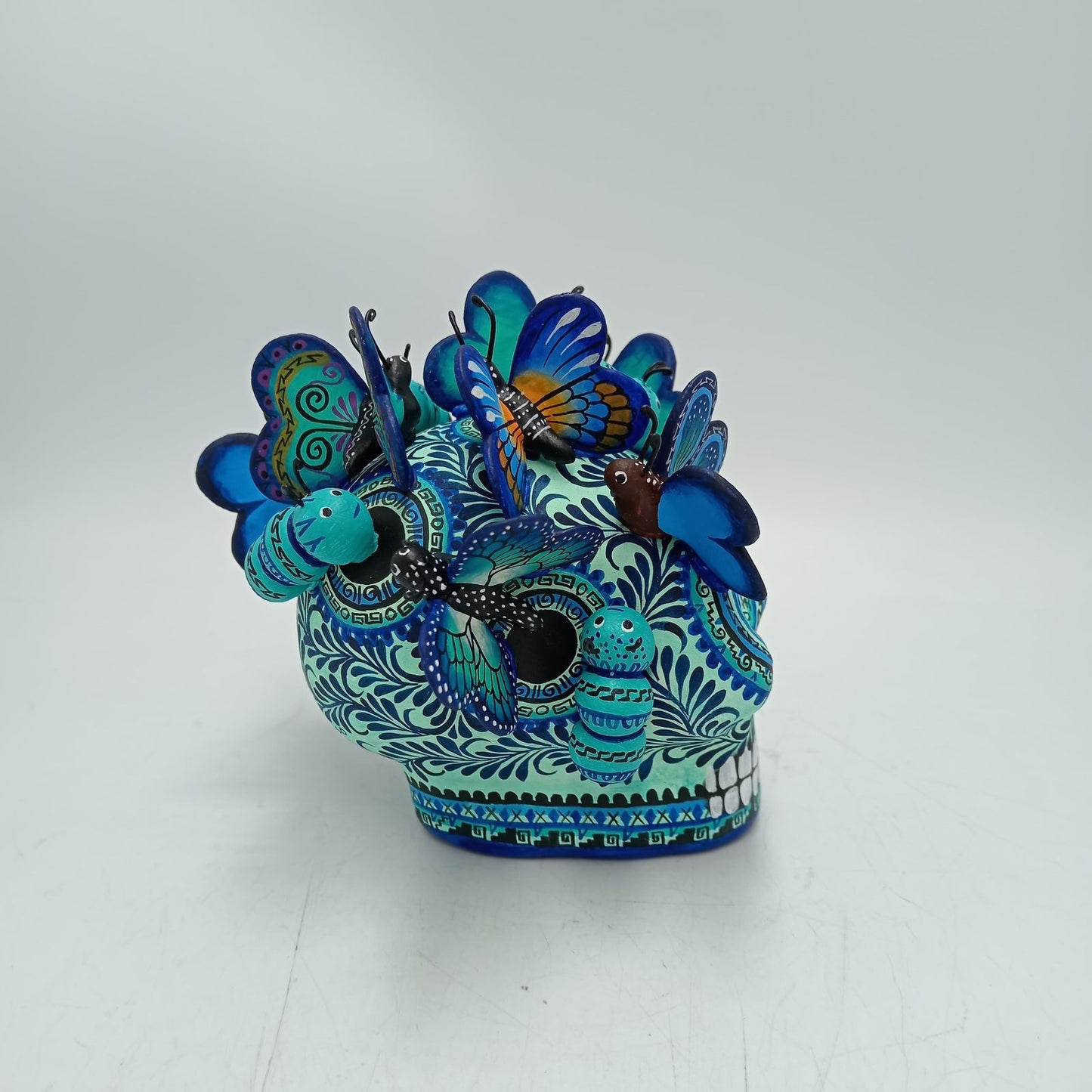 Day Of The Dead Ceramics Butterflys Human Skull By Alfonso Castillo PP8656
