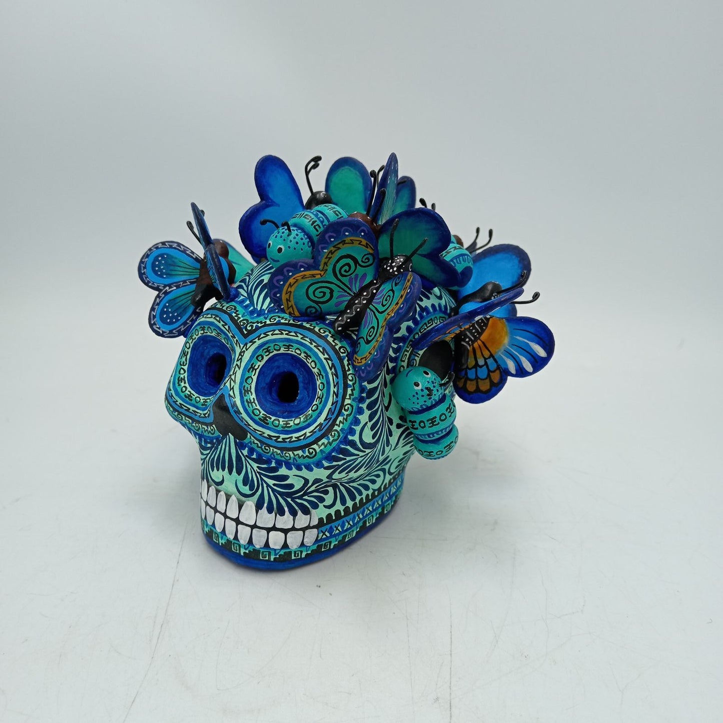 Day Of The Dead Ceramics Butterflys Human Skull By Alfonso Castillo PP8656