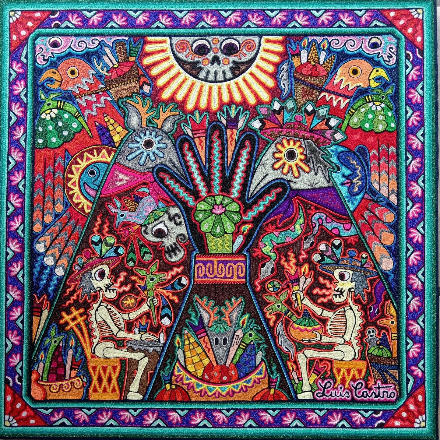 Huichol Indian Yarn Painting by Luis Castro PP8513