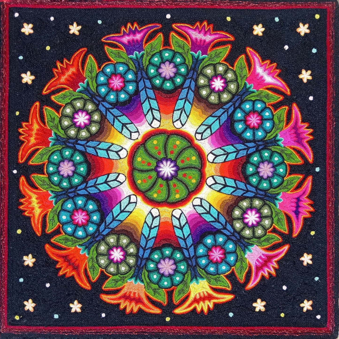 Huichol Indian Yarn Painting by  Samuel Hernandez  PP8569