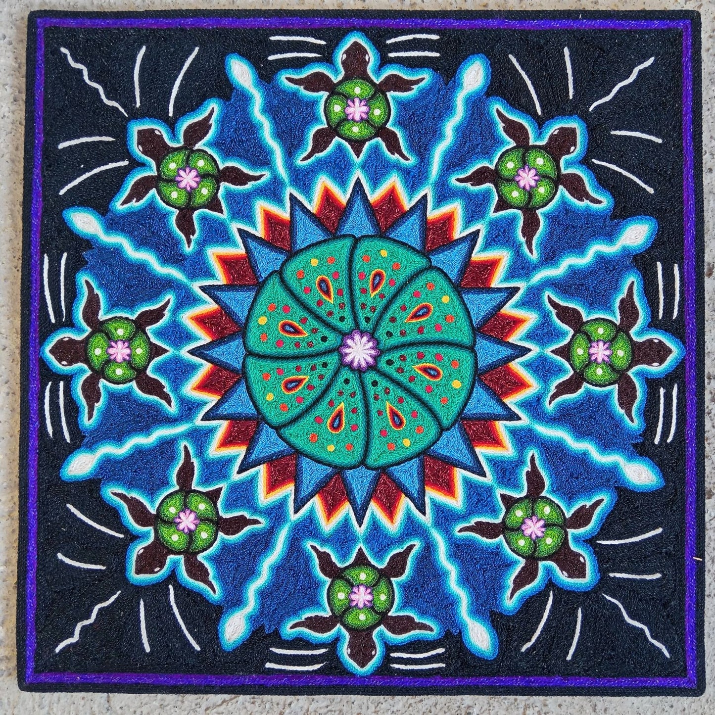 Huichol Indian Yarn Painting by  Samuel Hernandez  PP8570