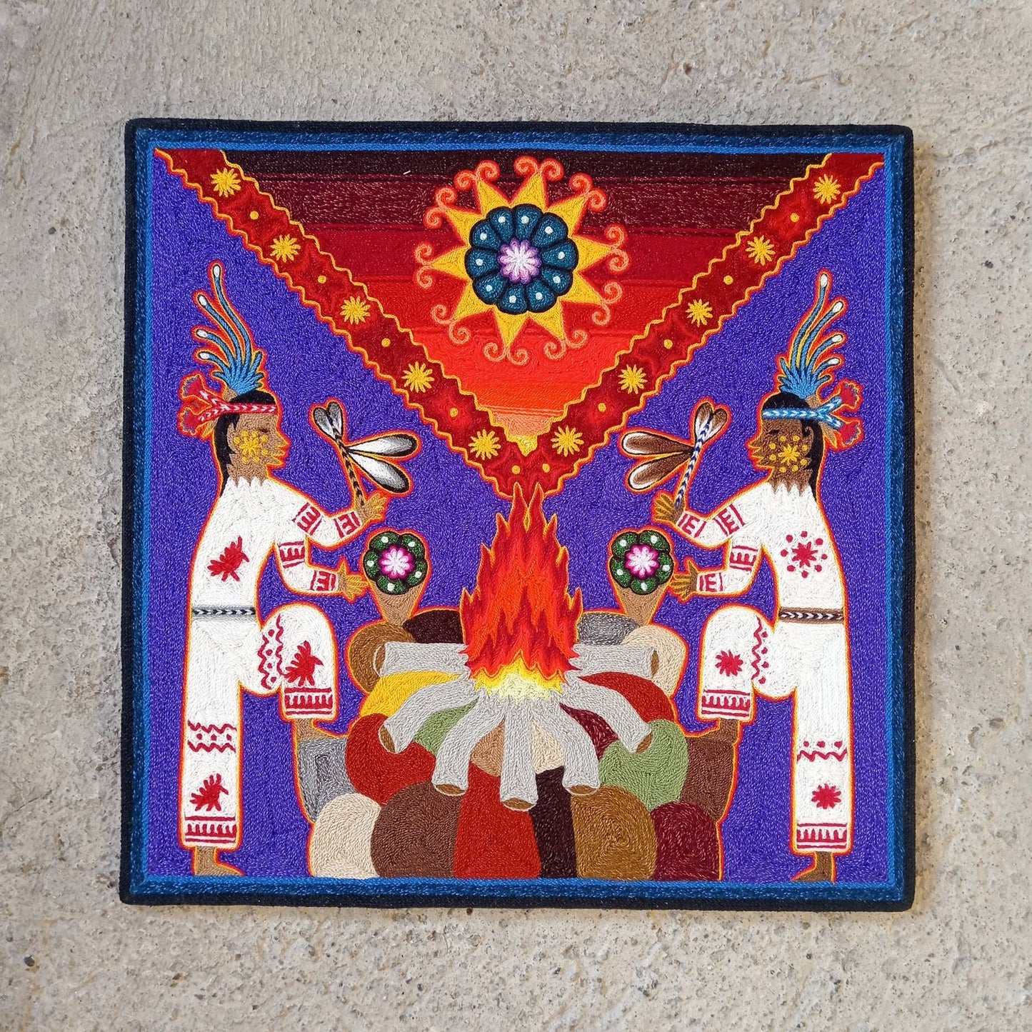 Huichol Indian Yarn Painting by  Samuel Hernandez  PP8571