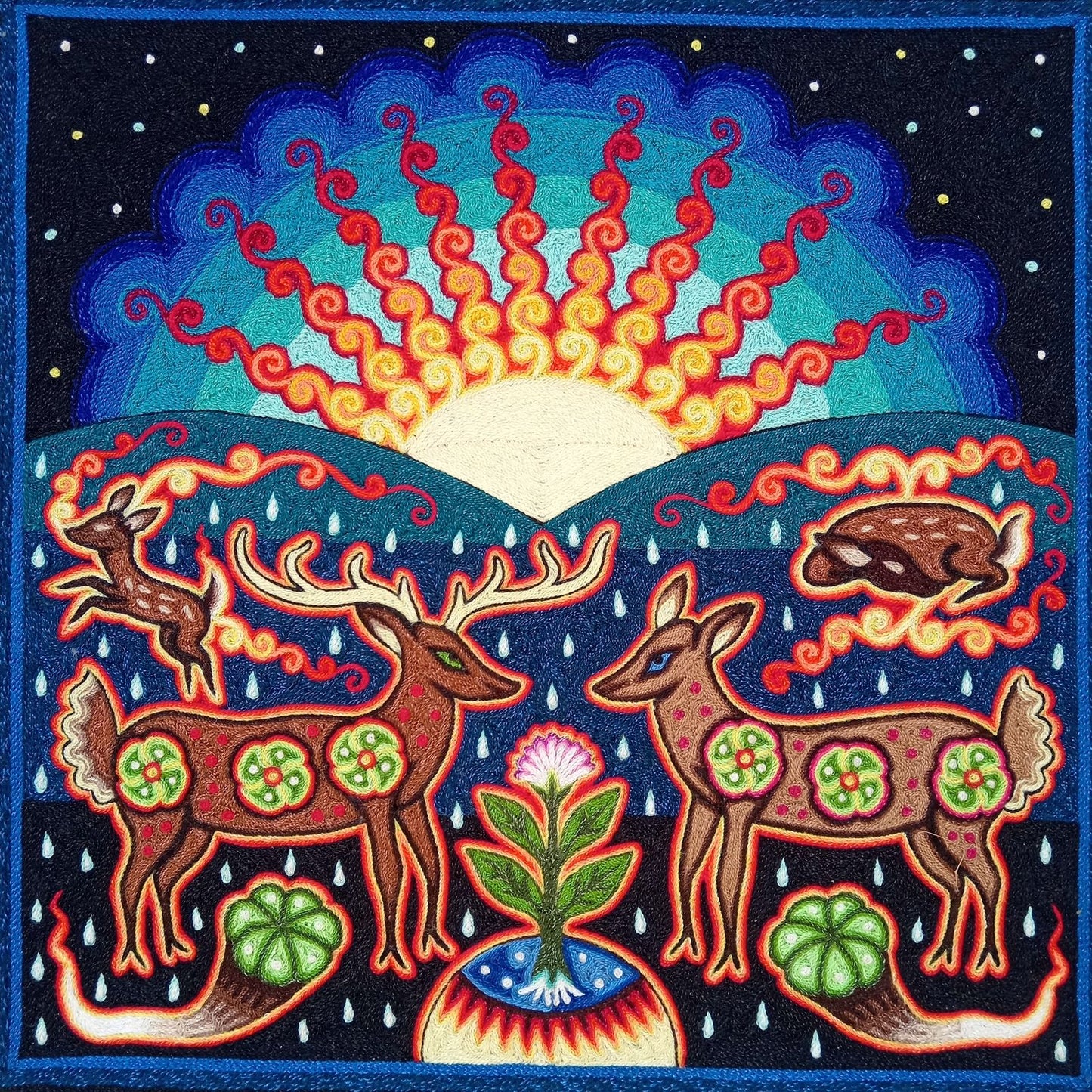 Huichol Indian Yarn Painting by  Samuel Hernandez  PP8572