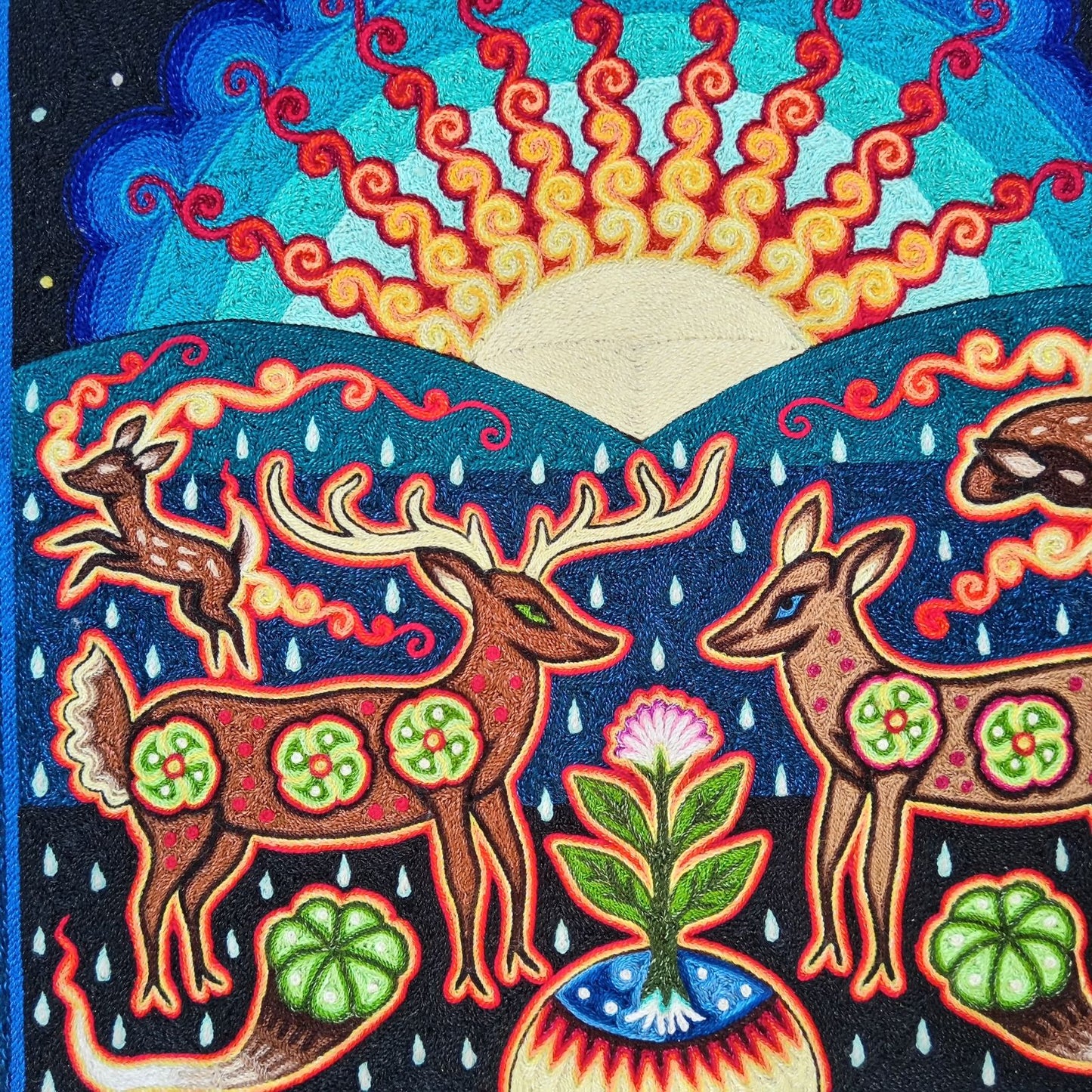 Huichol Indian Yarn Painting by  Samuel Hernandez  PP8572