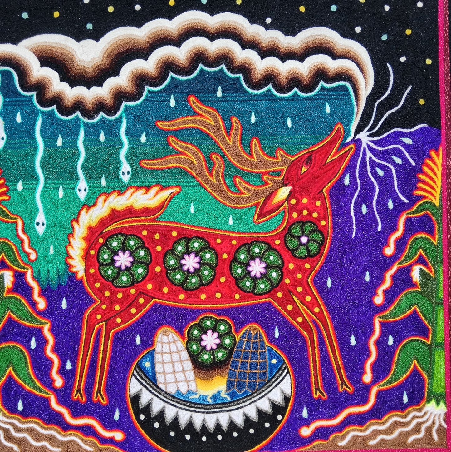 Huichol Indian Yarn Painting by  Samuel Hernandez  PP8573 Oaxaca