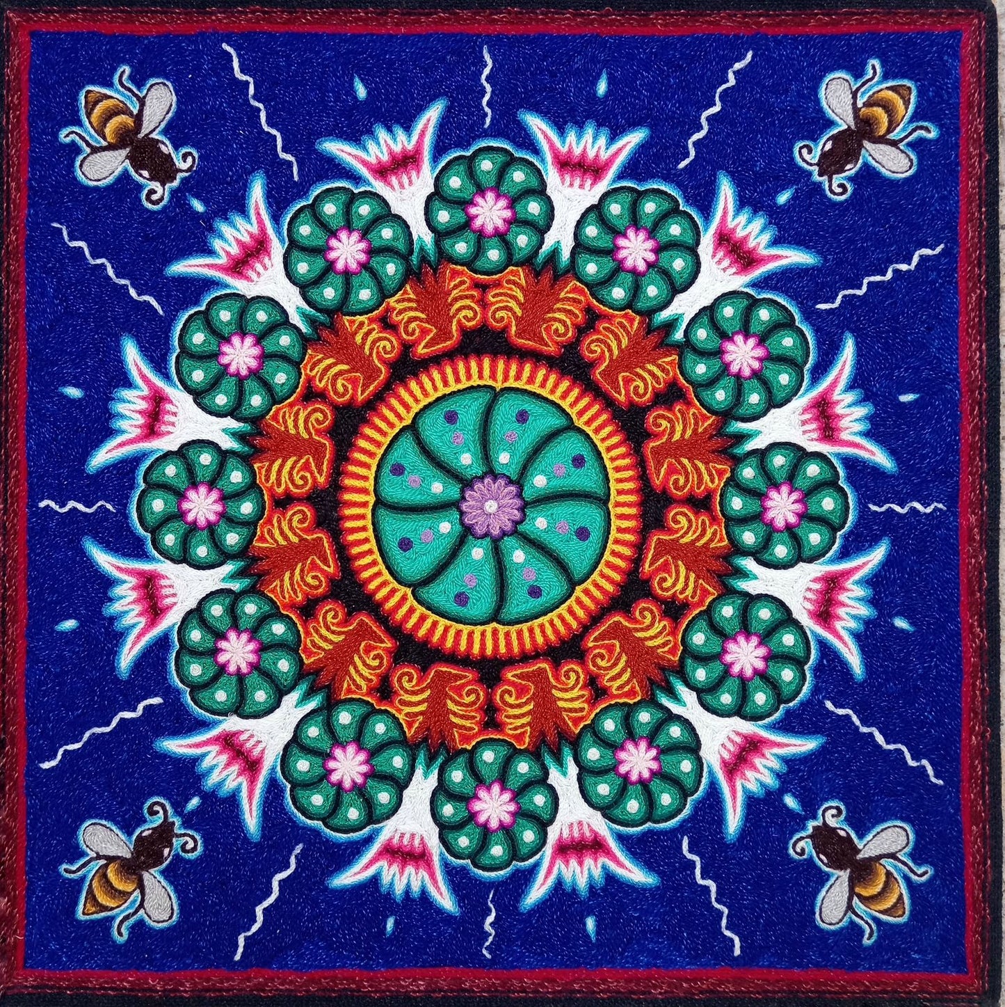 Huichol Indian Yarn Painting by  Samuel Hernandez  PP8574