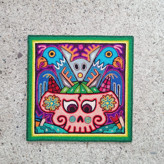 Mexican Folk Art Huichol Indian Yarn Painting by Luis Castro PP8584