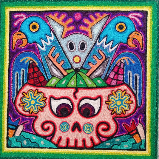 Mexican Folk Art Huichol Indian Yarn Painting by Luis Castro PP8584 Oaxaca