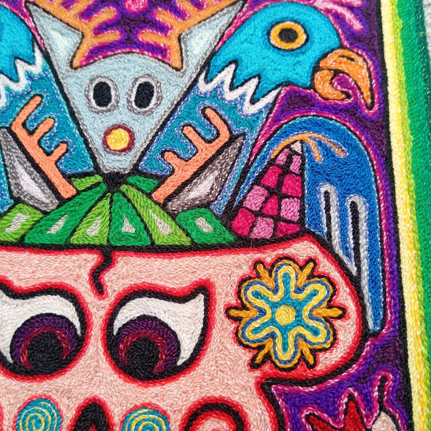 Mexican Folk Art Huichol Indian Yarn Painting by Luis Castro PP8584