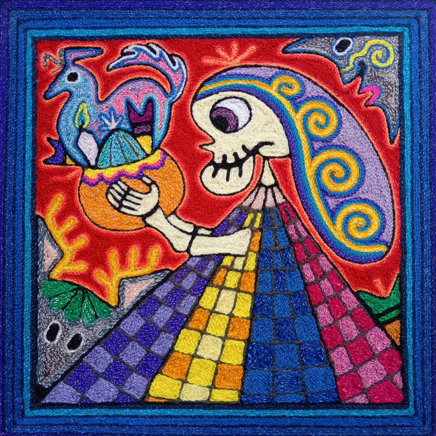 Mexican Folk Art Huichol Indian Yarn Painting by Luis Castro PP8588