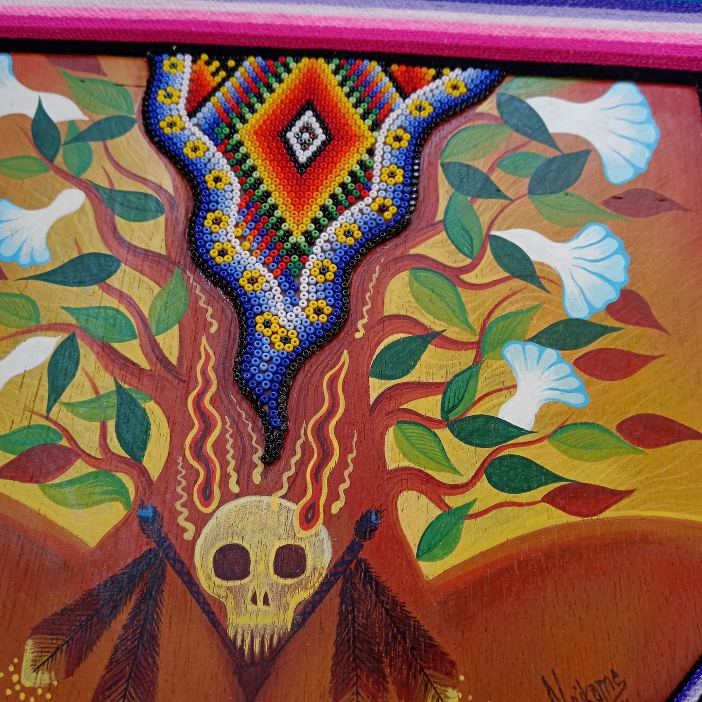 Huichol Mexican Folk Art Yarn Painting by Neikame PP8589