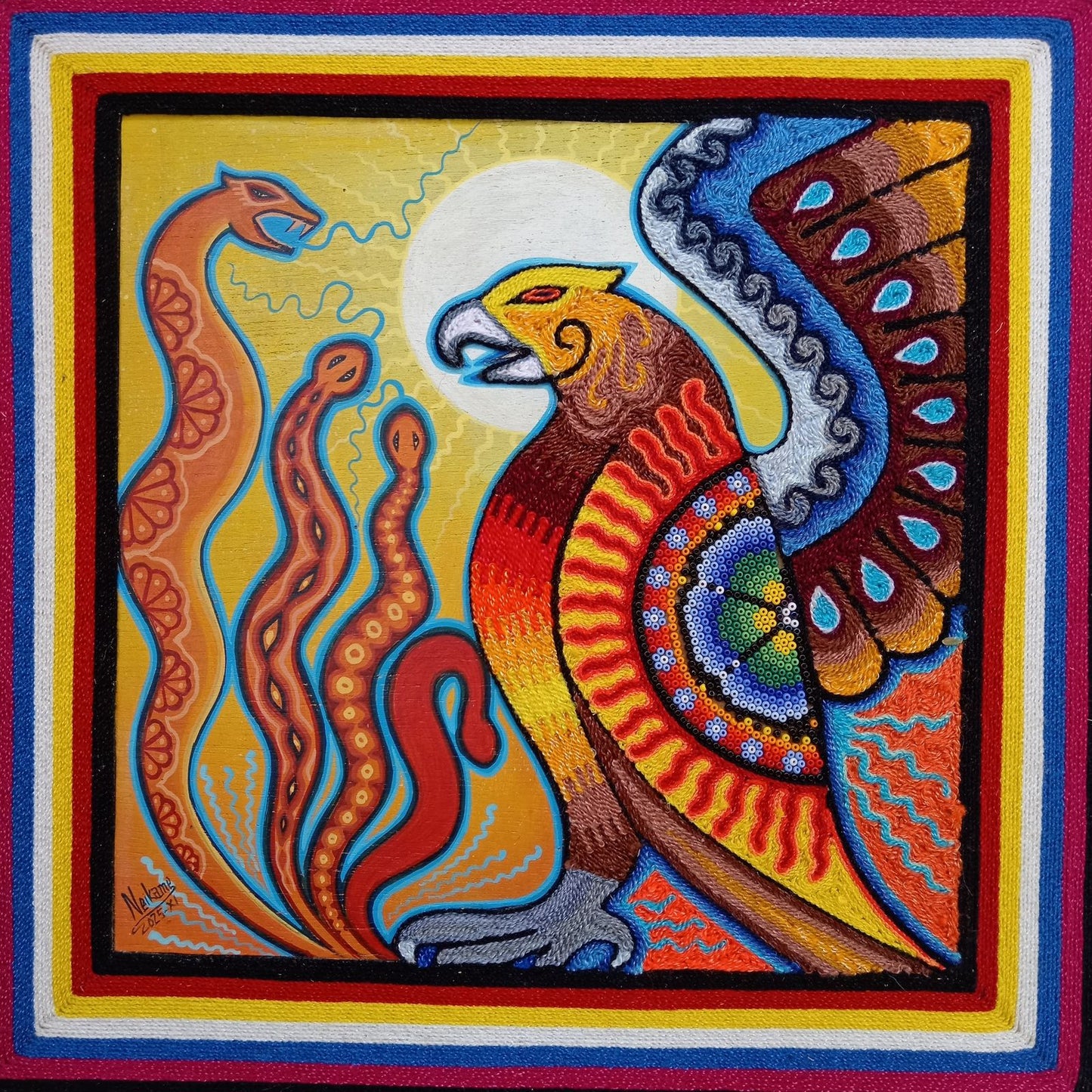 Huichol Mexican Folk Art Yarn Painting by Neikame PP8590