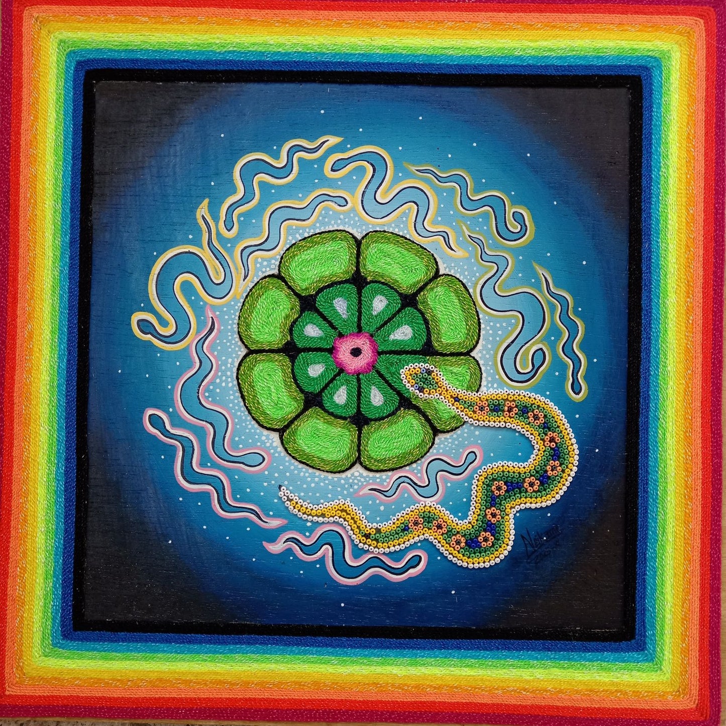 Huichol Mexican Folk Art Yarn Painting by Neikame PP8592