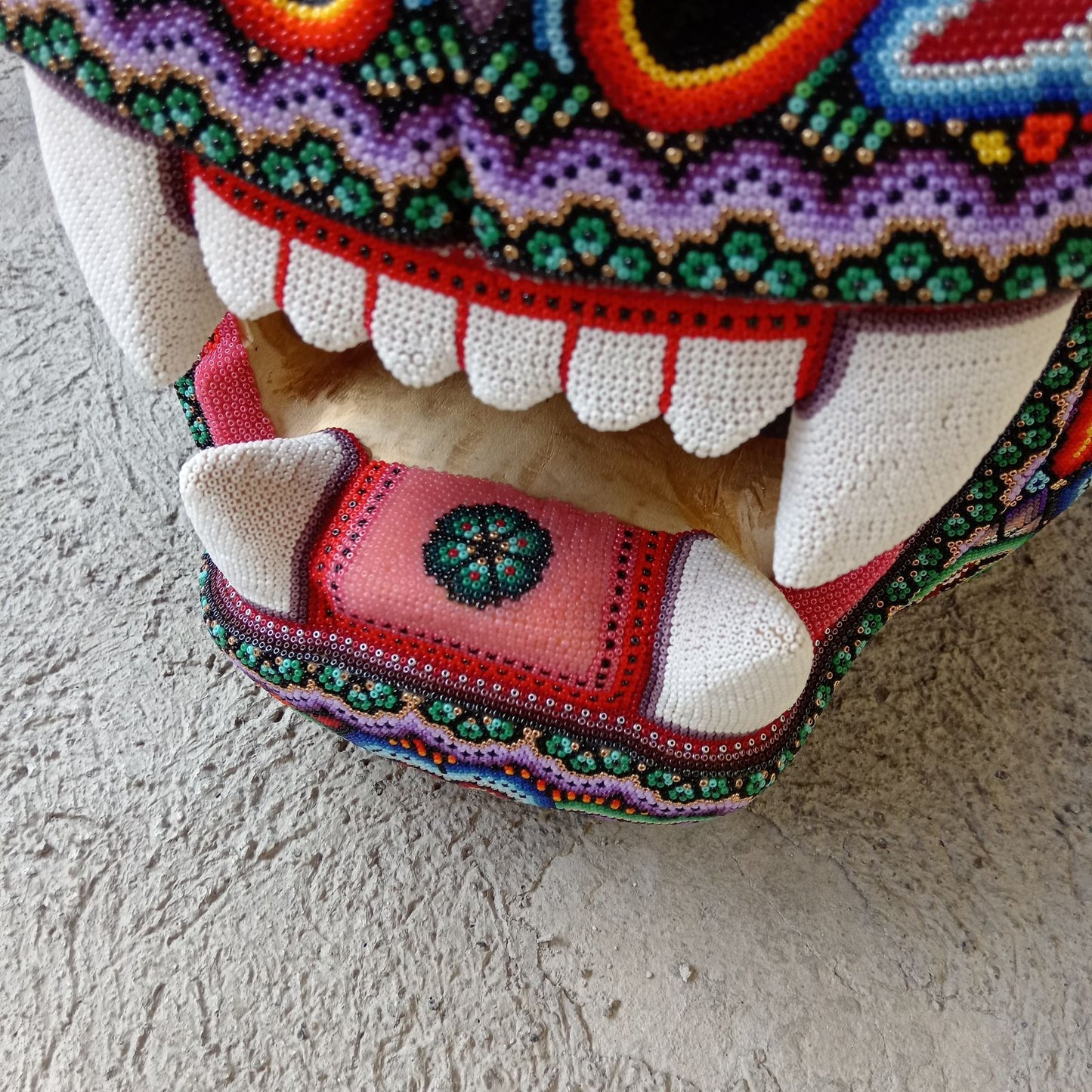 Huichol Mexican Hand Beaded Jaguar Head By Isandro Villa Lopez PP8597