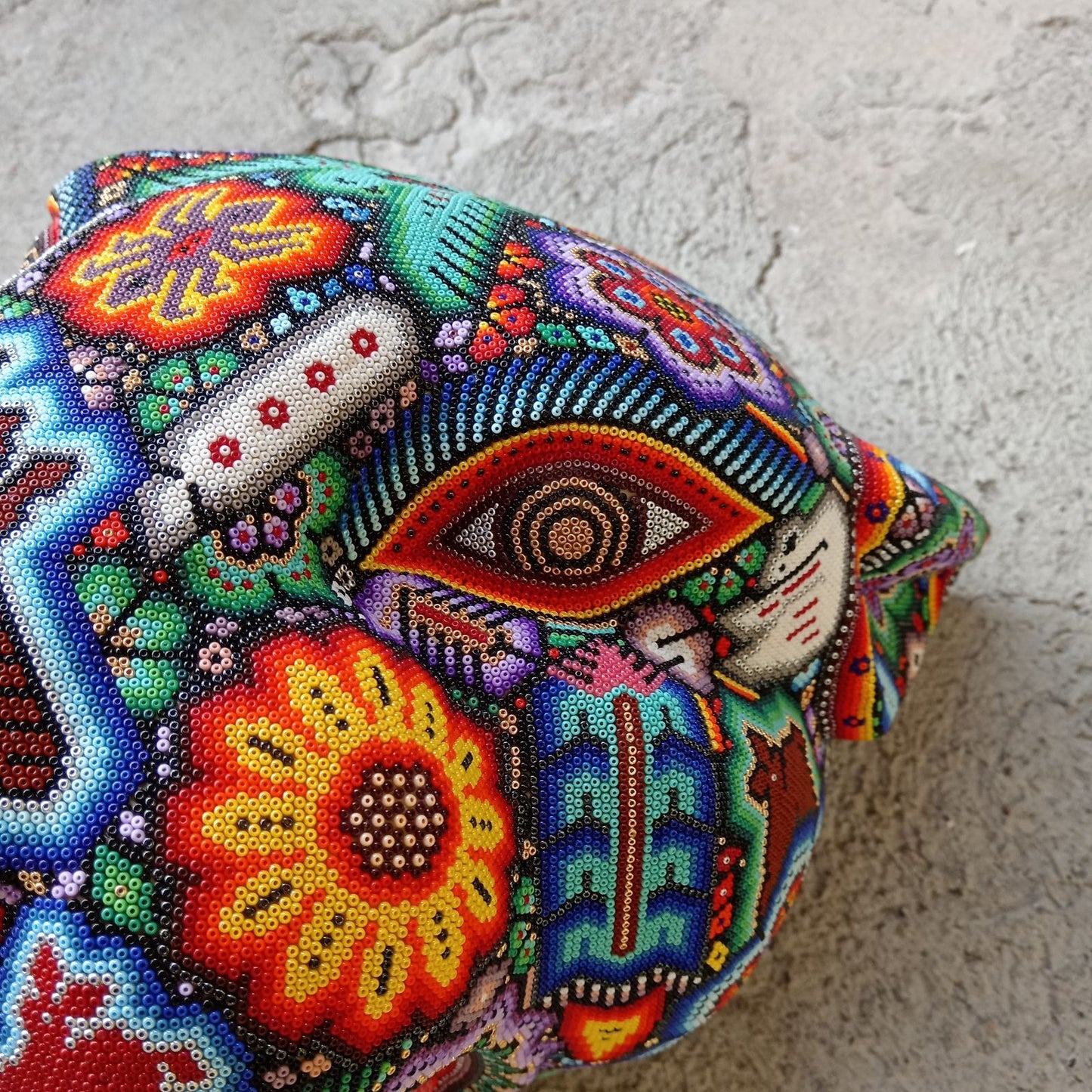 Huichol Mexican Hand Beaded Jaguar Head By Isandro Villa Lopez PP8597