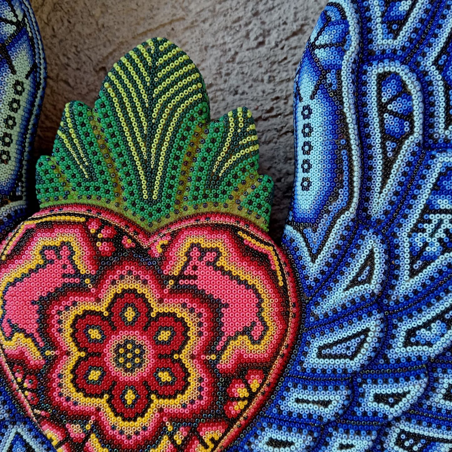 Mexican Huichol Hand Beaded Art, Heart with Wings By Isandro Villa Lopez PP8600