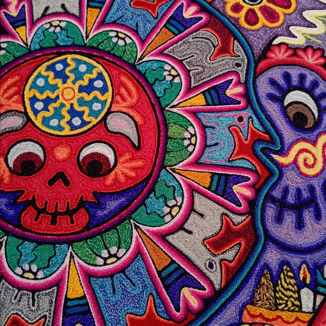 Mexican Folk Art Huichol Indian Yarn Painting by Luis Castro PP8594