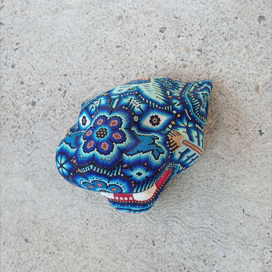 Huichol Mexican Hand Beaded Jaguar Head By Isandro Villa Lopez PP8630