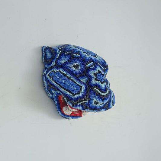 Huichol Mexican Hand Beaded Jaguar Head By Isandro Villa Lopez PP8622 Oaxaca
