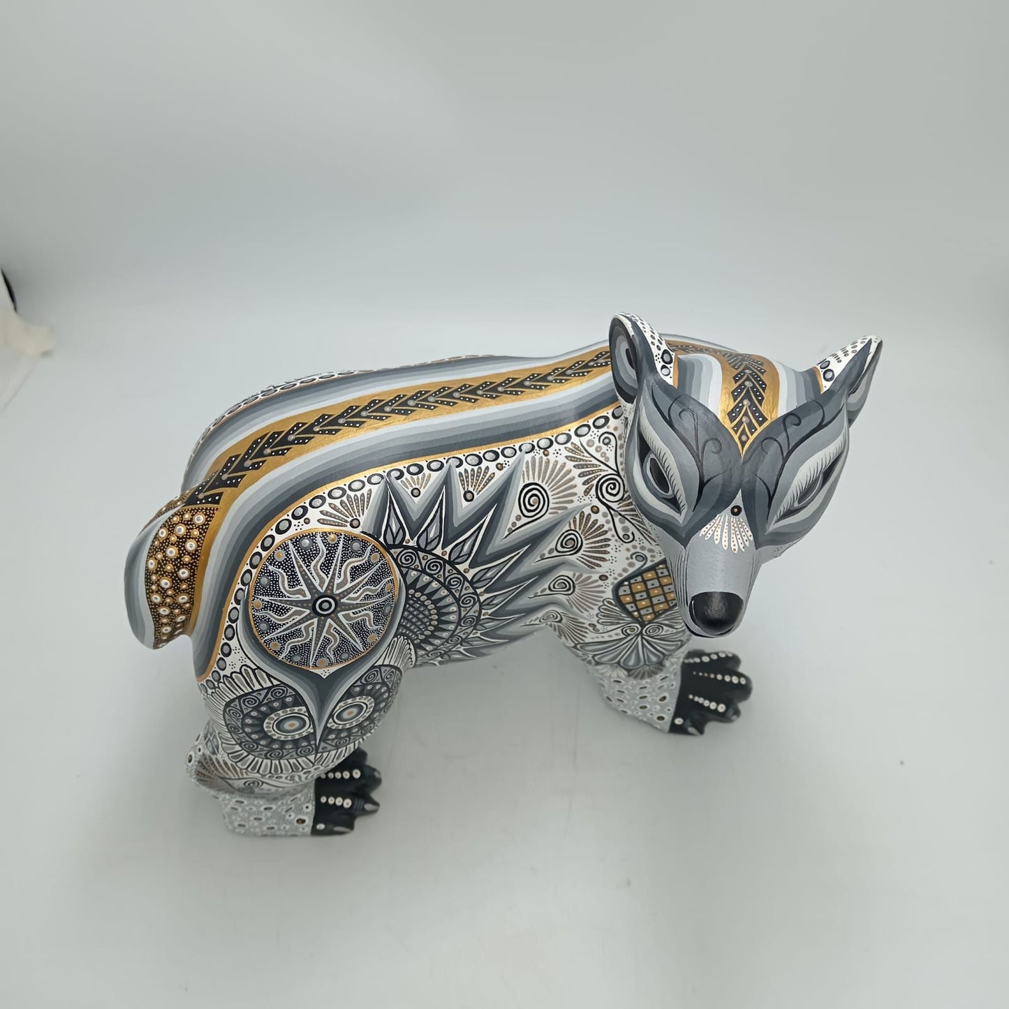 Mexican Folk Art Oaxacan Wood Carving Alebrije Hand Made, Bear By Luis Sosa PP8659