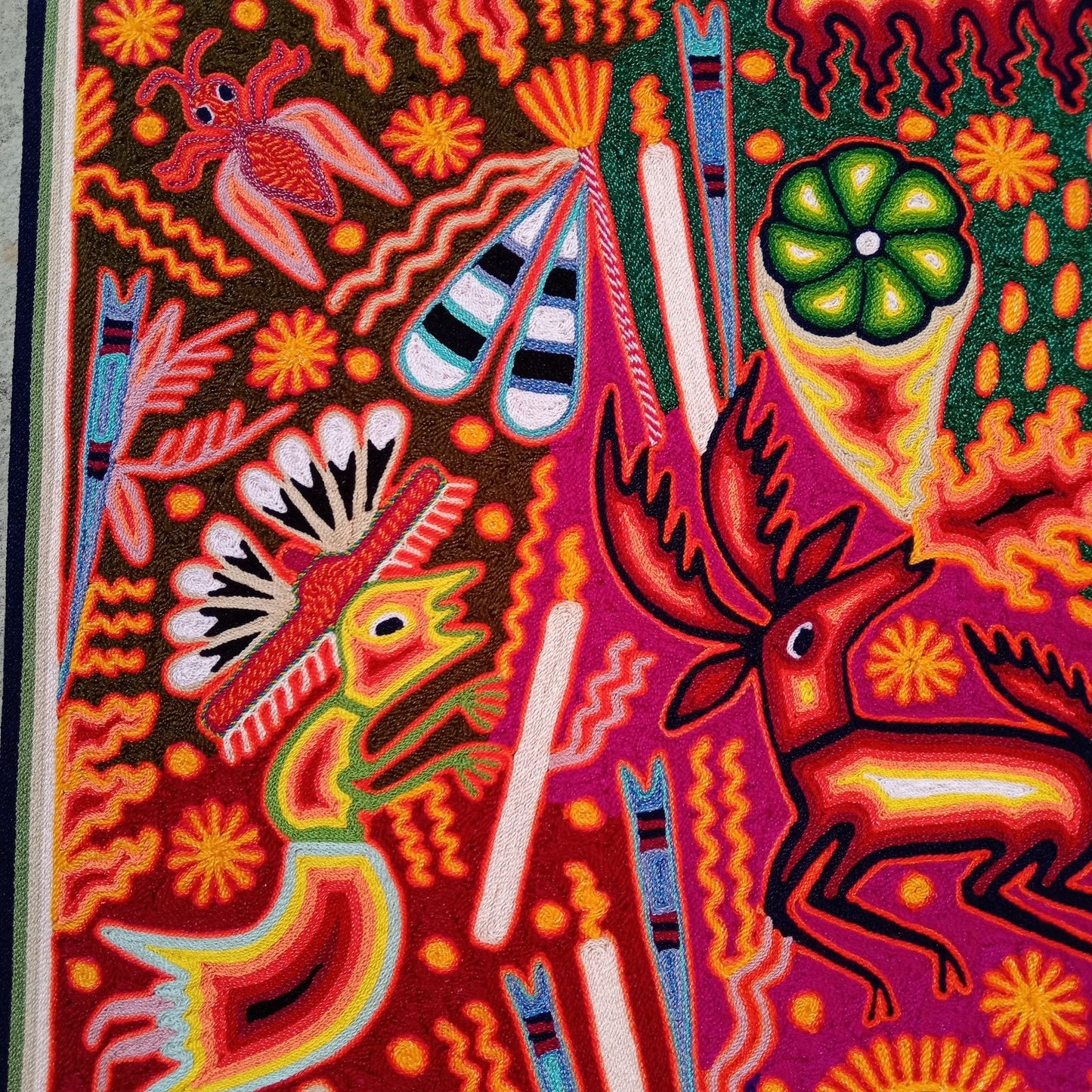 Huichol Mexican Folk Art Yarn Painting By Maximino Renteria PP8670