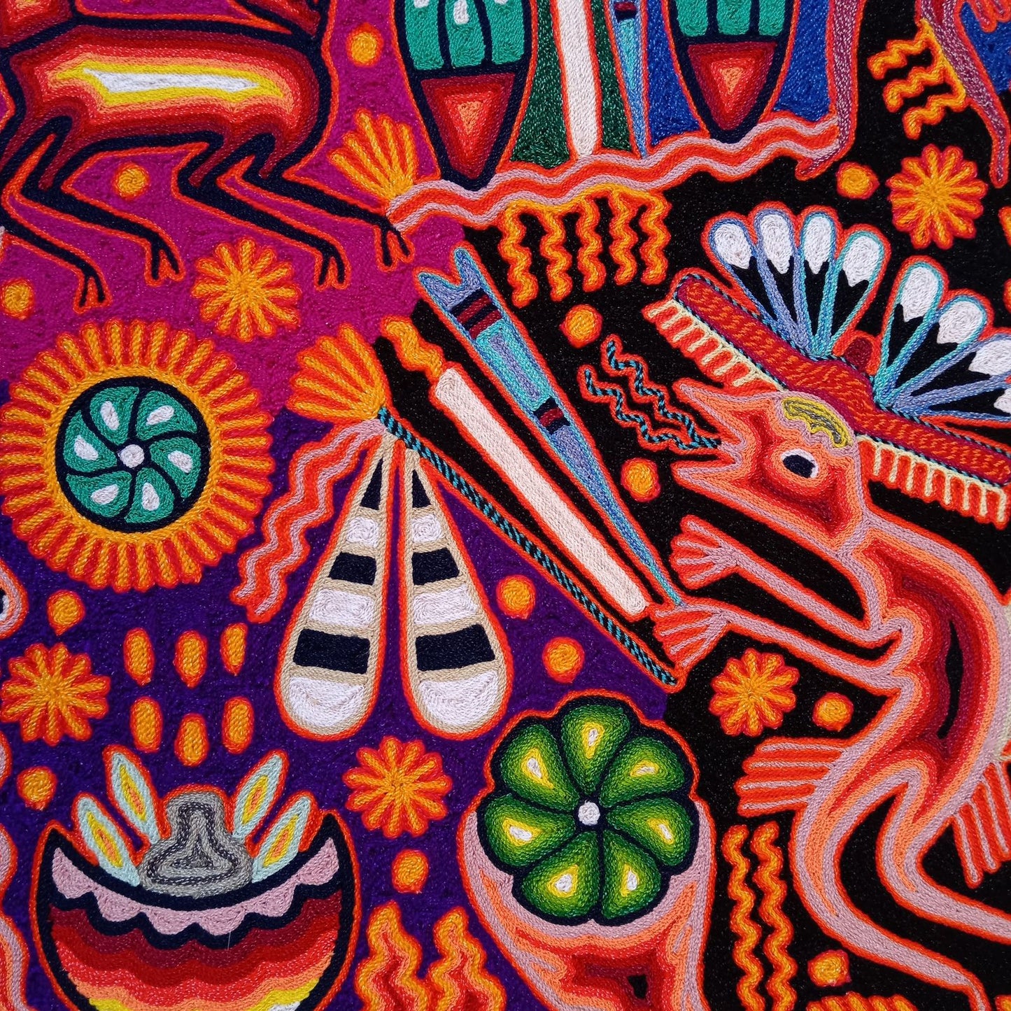 Huichol Mexican Folk Art Yarn Painting By Maximino Renteria PP8670