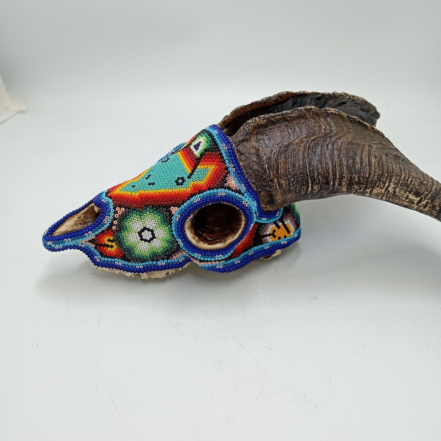 Beaded Huichol Mexican Folk Art Goat Skull By Mayola Villa Lopez PP8734