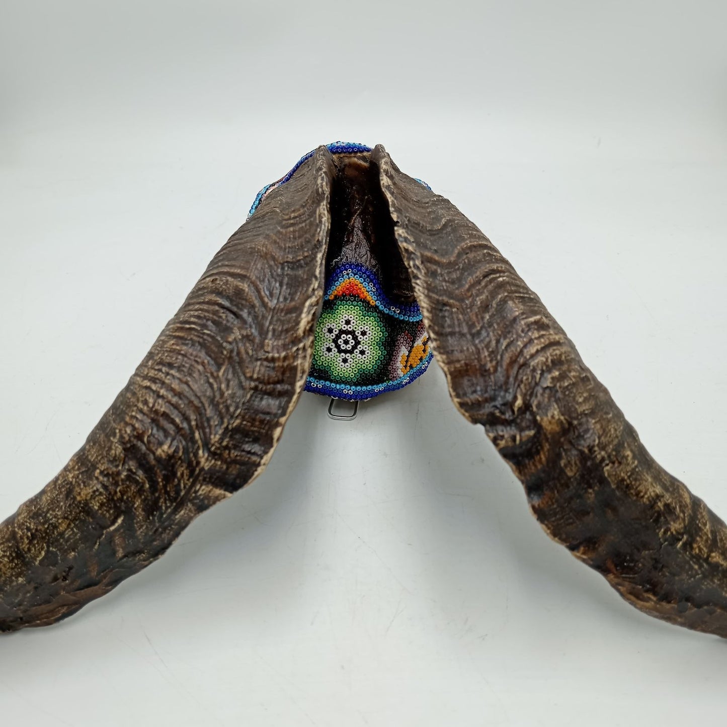 Beaded Huichol Mexican Folk Art Goat Skull By Mayola Villa Lopez PP8734