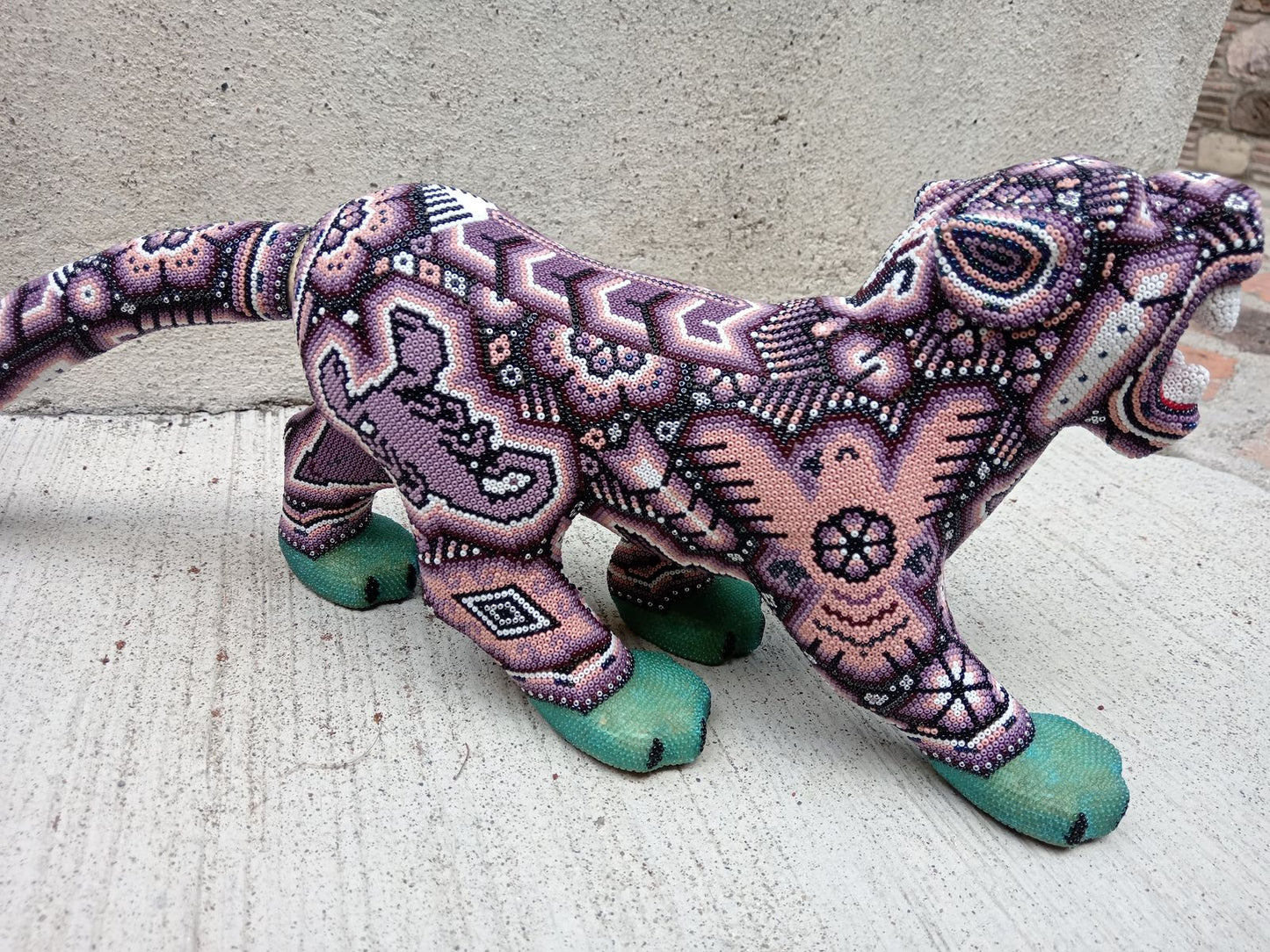 Mexican Huichol Hand Beaded Jaguar By Isandro Villa Lopez PP8762