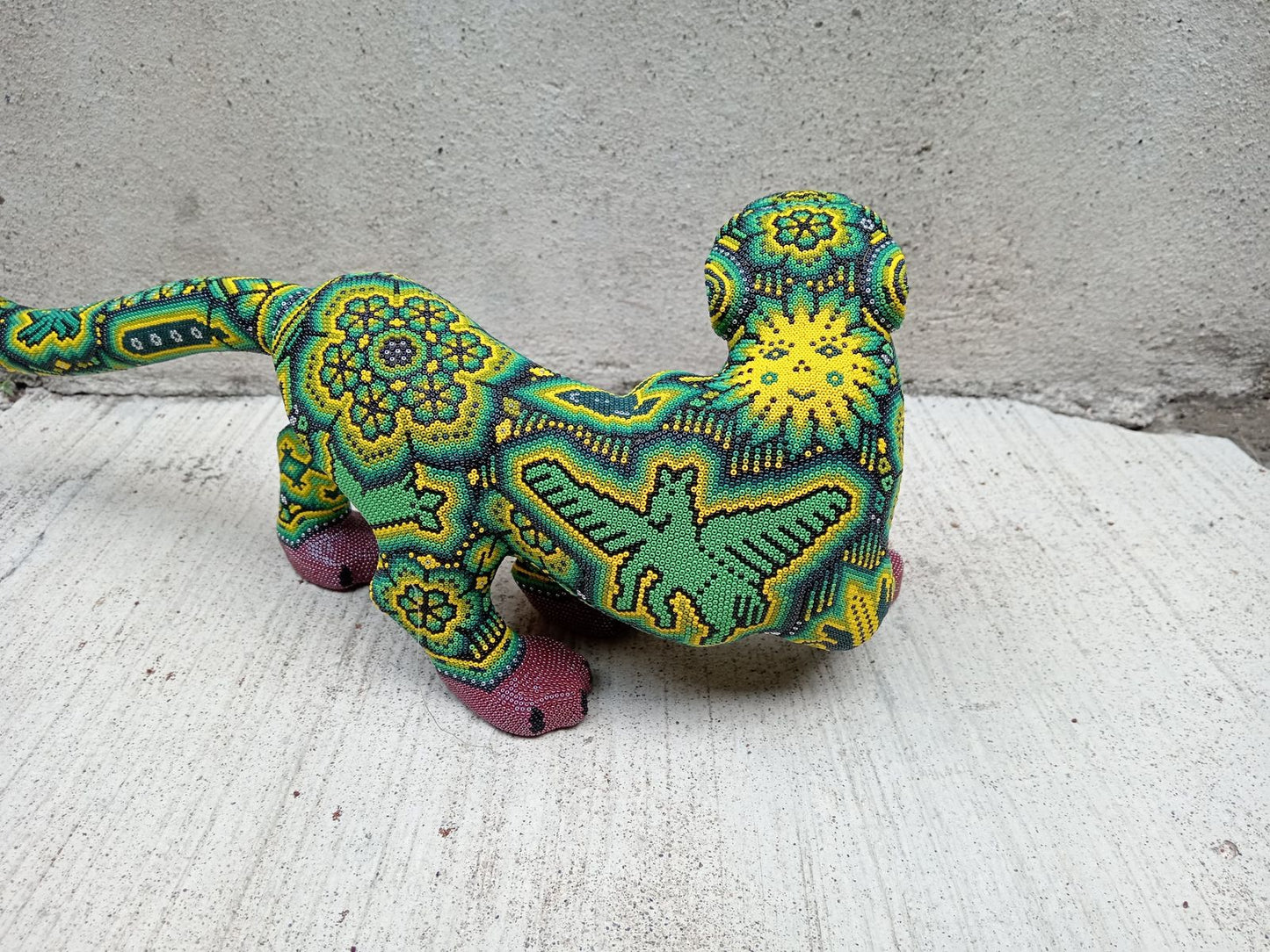Mexican Huichol Hand Beaded Jaguar By Isandro Villa Lopez PP8763