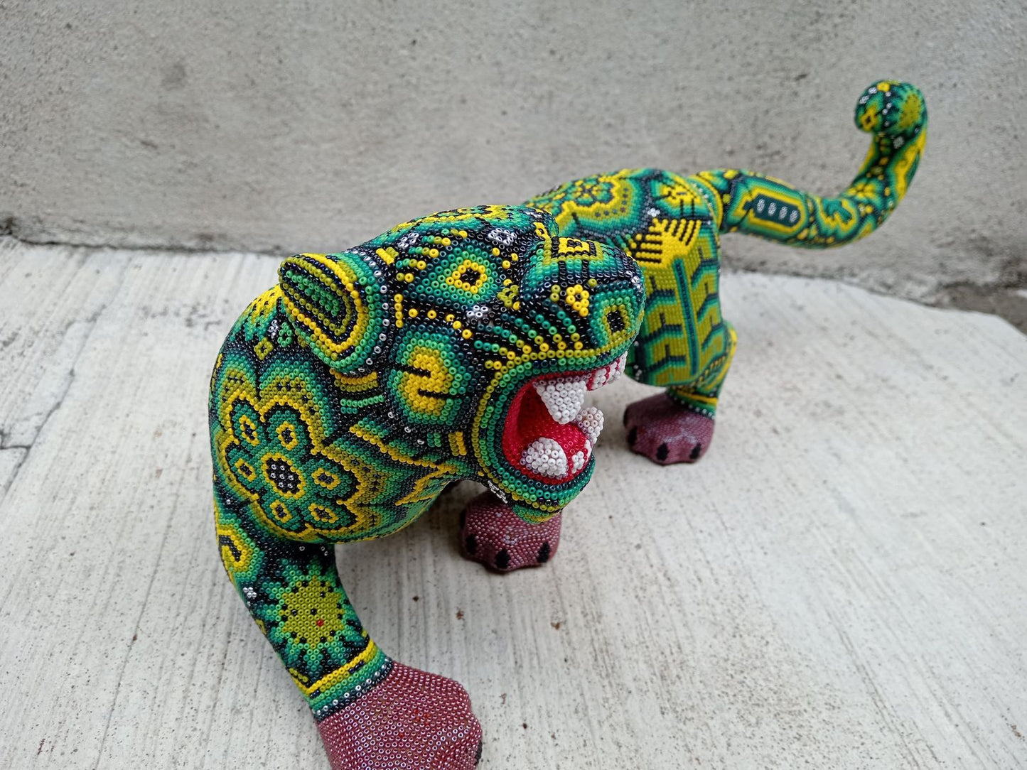 Mexican Huichol Hand Beaded Jaguar By Isandro Villa Lopez PP8763