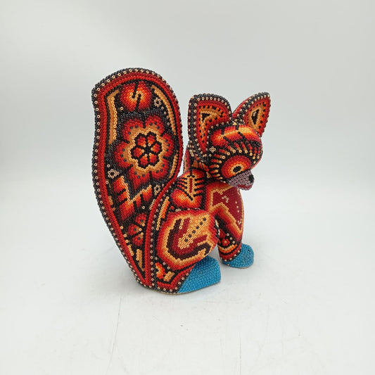 Mexican Huichol Hand Beaded Fox By Isandro Villa Lopez PP8767