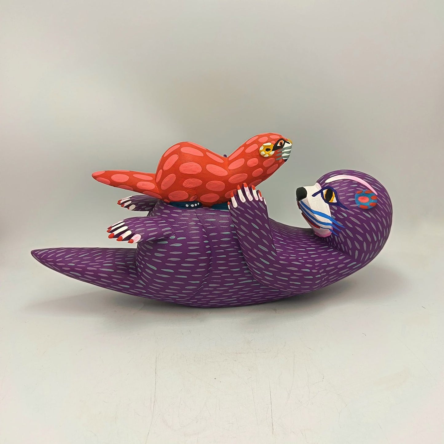 Oaxacan Wood Carving Hand Made, Otter with Baby By Armando Jimenez  PP8753