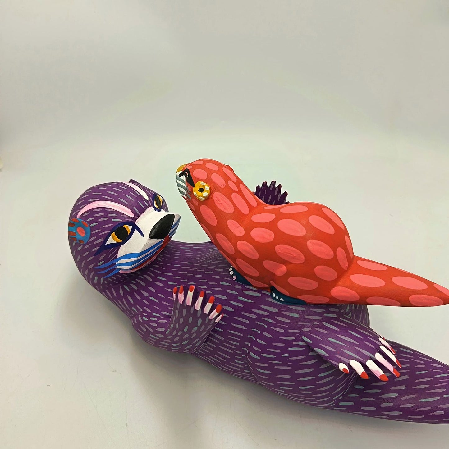 Oaxacan Wood Carving Hand Made, Otter with Baby By Armando Jimenez  PP8753