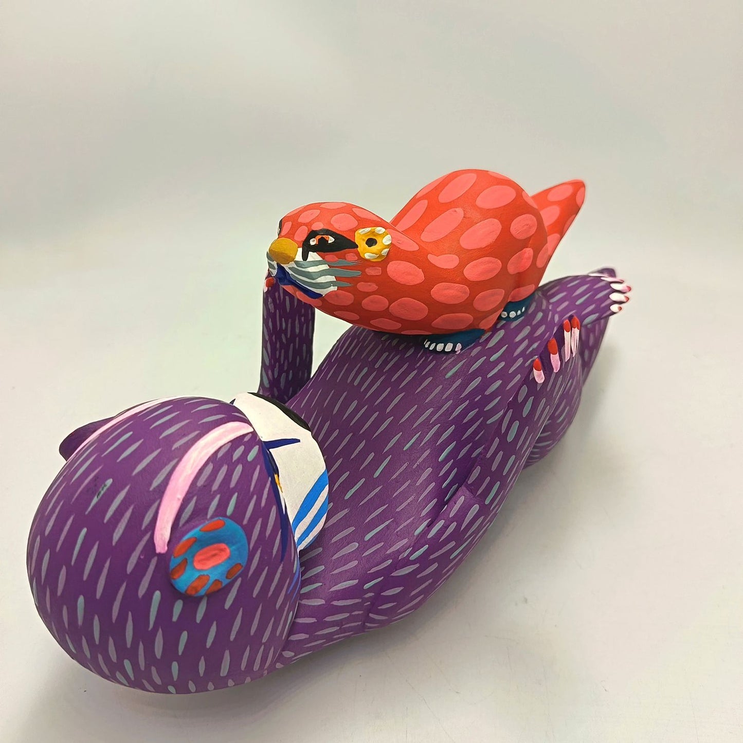 Oaxacan Wood Carving Hand Made, Otter with Baby By Armando Jimenez  PP8753